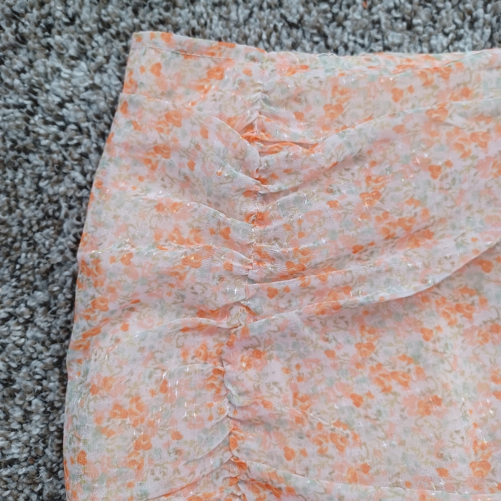 Lulu's Ruche Toward Spring Orange Floral Print Ruched Mini Skirt NWT - Picture 6 of 11